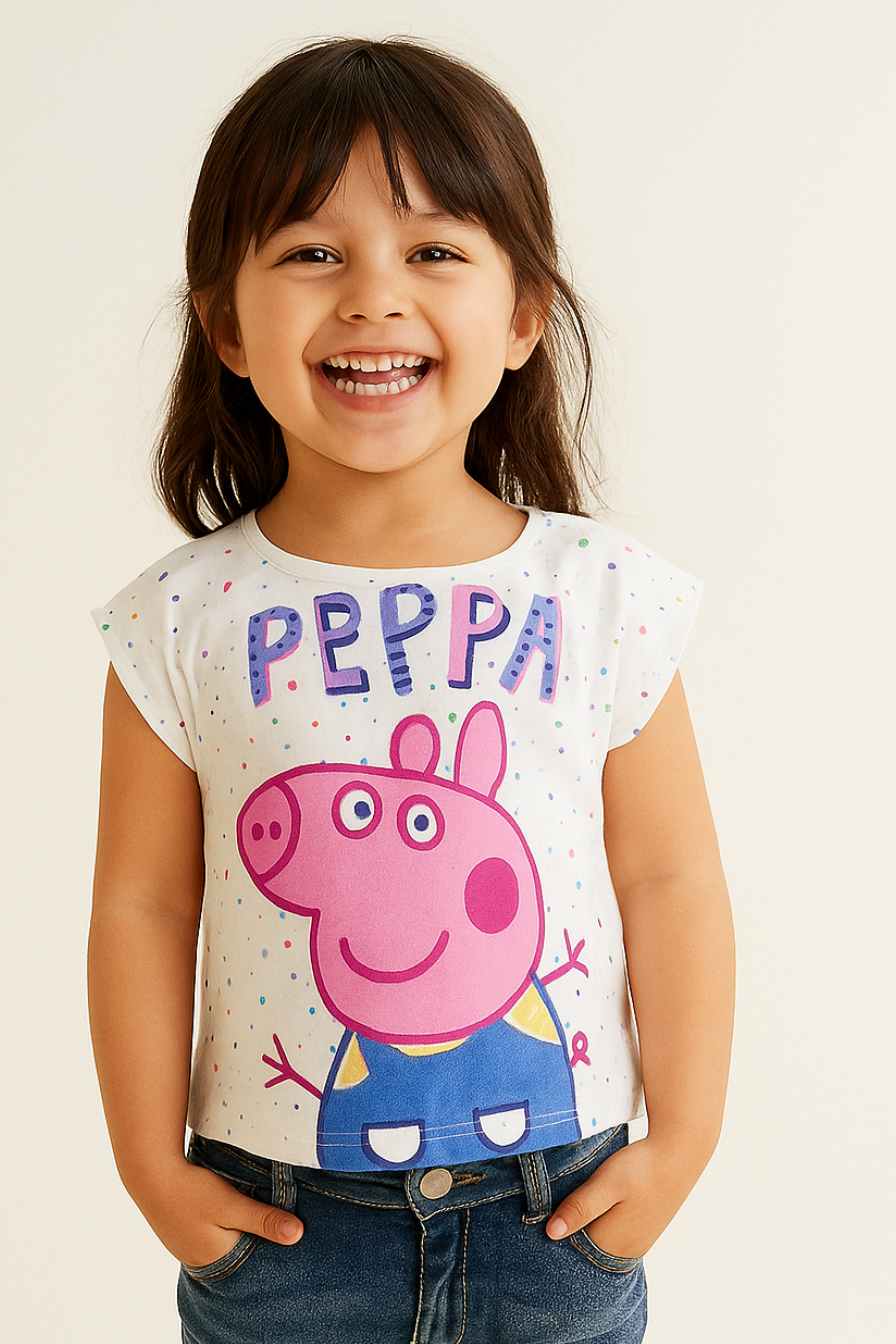 White Peppa Pig Printed T-Shirt For Girls