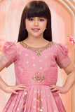 Rose Pink Embroidered Ethnic Gown For Girls