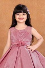 Onion Pink Frock With Floral Embellishment For Girls