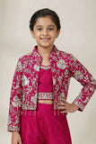 Rani Pink Palazzo Set with Embroidered Jacket For Girls
