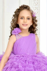 Purple Tailback Frock With Floral Embellished For Girls