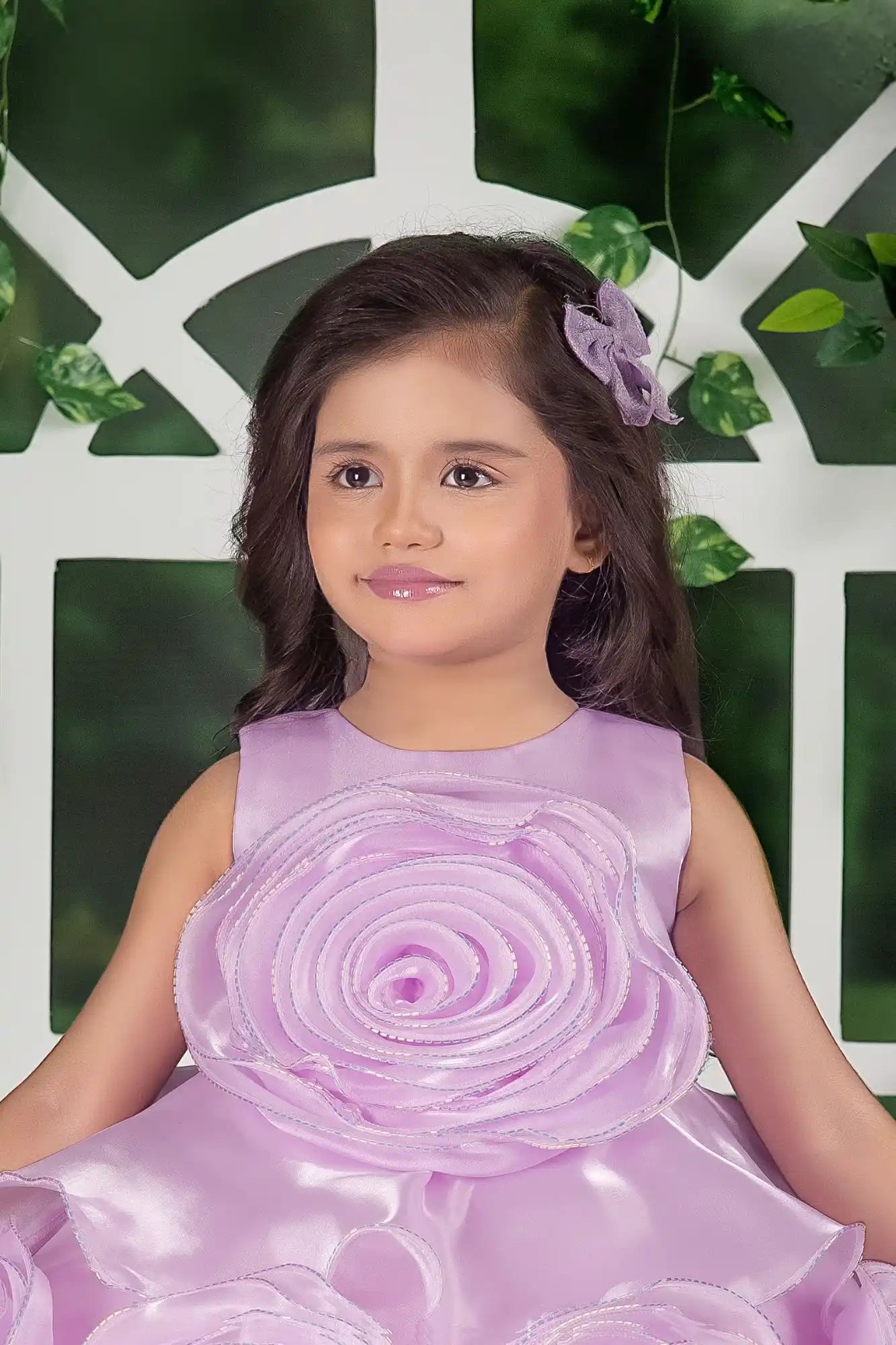 Blooming Princess Lilac Rosette Embellished Party Frock For Girls