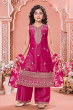 Rani Pink Embroidered Palazzo Set For Girls