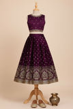 Wine With Gold Embroidered Lehenga Choli for Girls