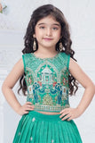 Emerald Green Elephant Embroidered Lehenga Choli Set for Girls