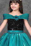 Teal Sequin Princess Party Wear Gown For Girls