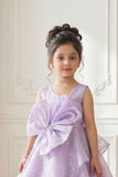 Girls Lavender Layered Party Wear Gown with Statement Bow