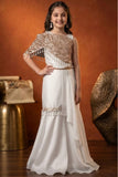 Designer Ivory Sharara Set with Sequin Cape and Pearl Tassel Detailing For Girls