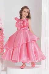 Peach Floral Embellished Party Wear Gown For Girls