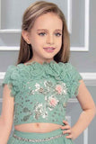 Aqua Blue Floral Ruffle Lehenga Choli For Girls