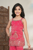 Rani Pink Embroidered Top And Flared Sharara Set For Girls