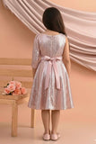 Blush Pink One-Shoulder Sequin Party Frock with 3D Floral Waist Applique For Girls