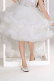 White Ruffle Party Gown with Sequin Bows and High-Low Hem For Girls