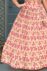 Pink Sequins Embroidered And Leaf Print Lehenga Choli Set For Girls