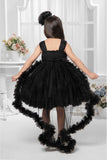 Black Sleeveless And Sequins Worked With Floral Embellished Tail Back Frock For Girls