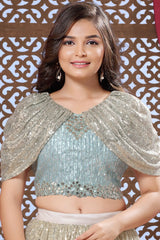 Sea Green Sequin Lehenga Choli Set For Girls