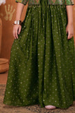 Girls Olive Green Printed Palazzo Set with Jacket and Palazzo Pants