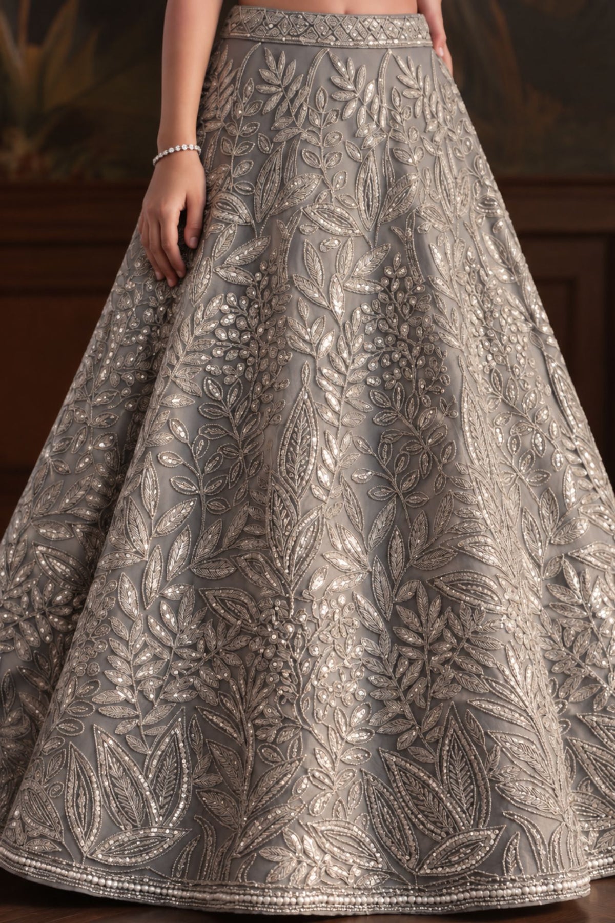 Elegant Grey Embellished Lehenga Choli Set for Girls