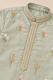 Boys Pista Green Chanderi Silk Embroidered Kurta Pant Set