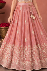 Girls Dusty Pink Floral Embroidered Lehenga Choli With Dupatta