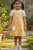 Yellow Floral Printed Dress And Matching Sling Bag For Girls