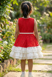 Red And White Layered Frock For Girls