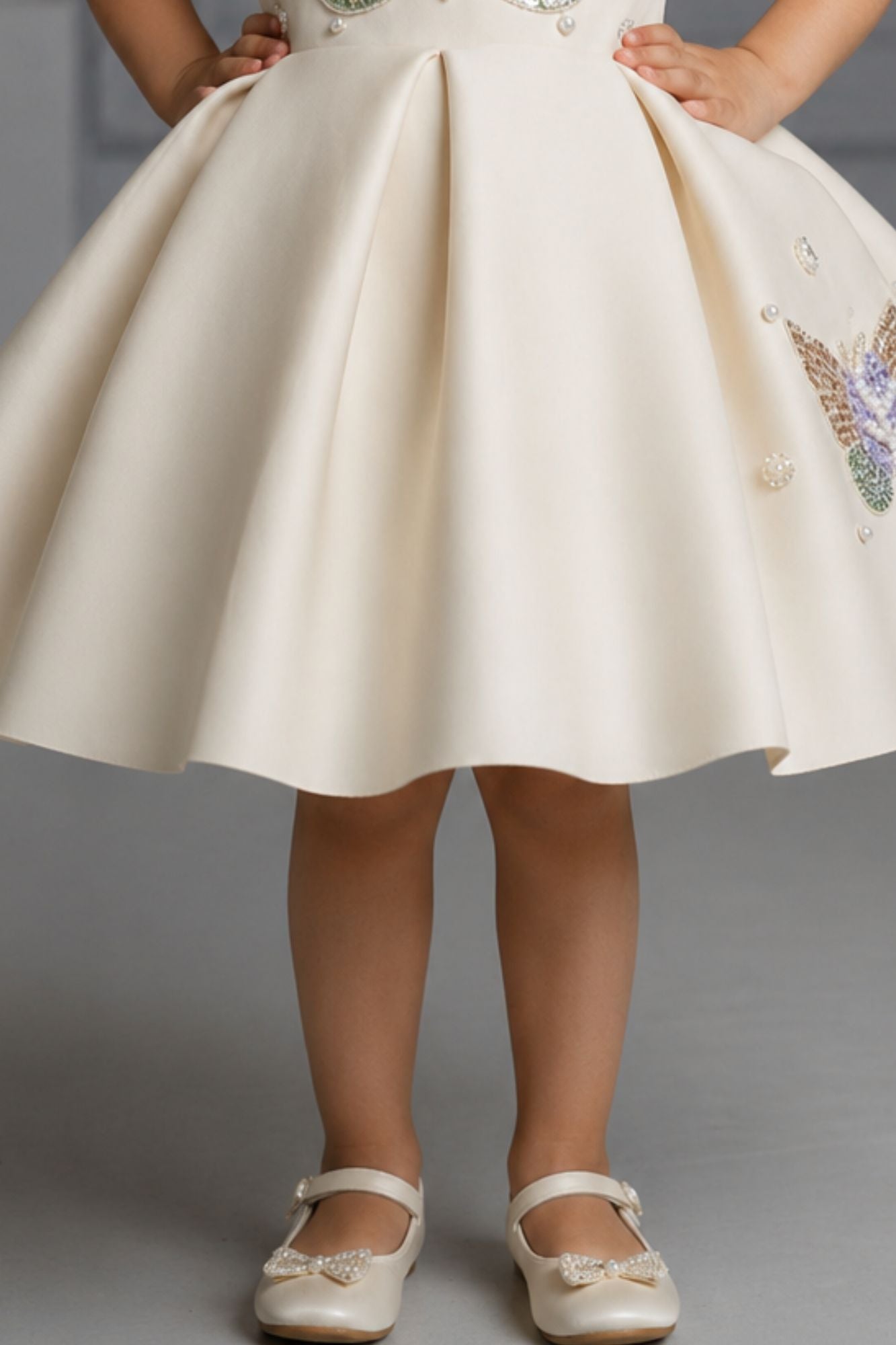 Girls Cream Butterfly Embellished Party Wear Frock