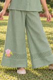 Girls Mint Green With Multicolour Floral Embroidered Co-Ord Set