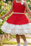 Red And White Layered Frock For Girls