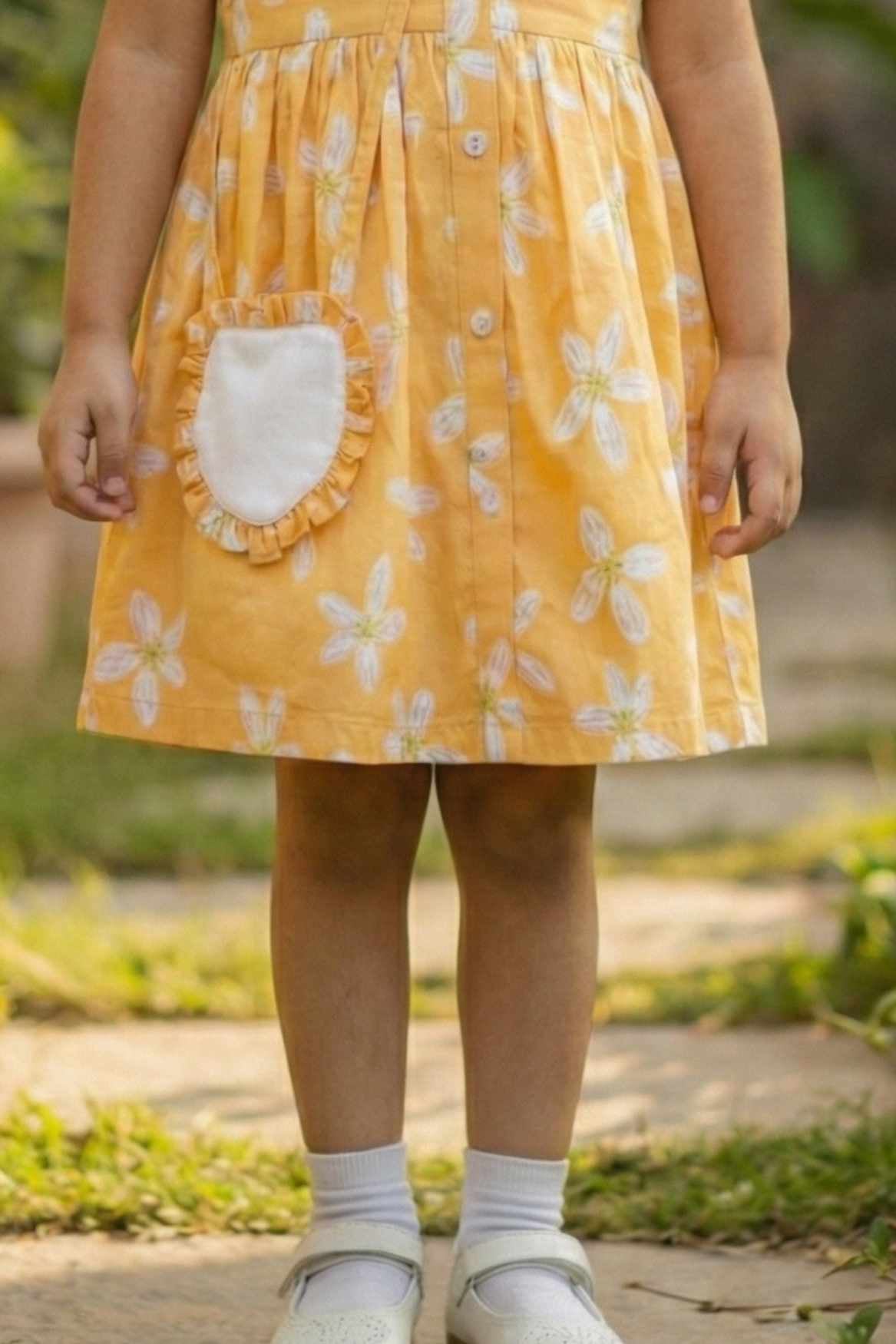 Yellow Floral Printed Dress And Matching Sling Bag For Girls