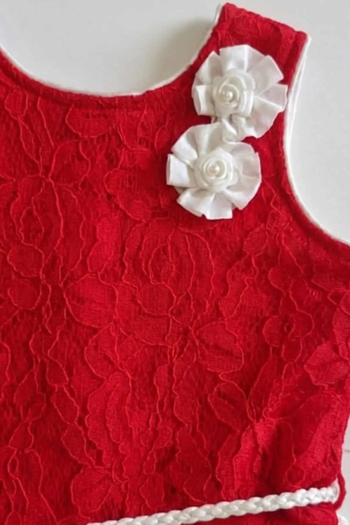 Red And White Layered Frock For Girls