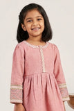 Baby Pink Textured Cotton Dress with Embroidered Border For Girls