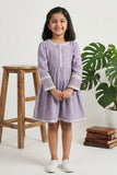 Lavender Textured Cotton Dress with Embroidered Border For Girls