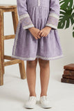 Lavender Textured Cotton Dress with Embroidered Border For Girls
