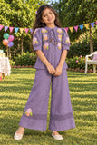 Girls Purple With Multicolour Floral Embroidered Co-Ord Set