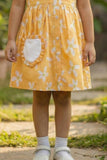 Yellow Floral Printed Dress And Matching Sling Bag For Girls