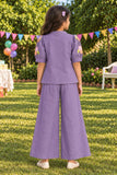 Girls Purple With Multicolour Floral Embroidered Co-Ord Set