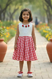 Red And White Casual Frock For Girls
