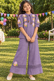 Girls Purple With Multicolour Floral Embroidered Co-Ord Set