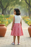 Red And White Casual Frock For Girls