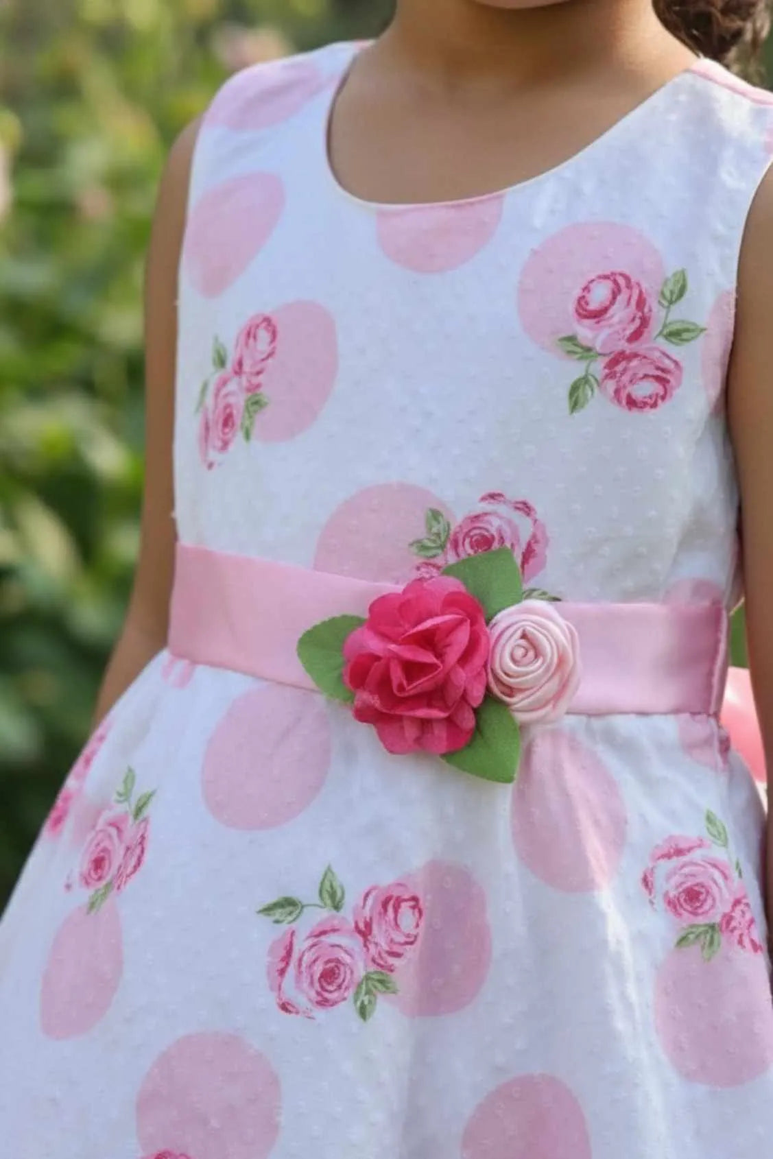 White And Pink Floral Frock For Girls