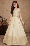 Girls Cream Sequin Embroidered Lehenga Choli Set with Dupatta