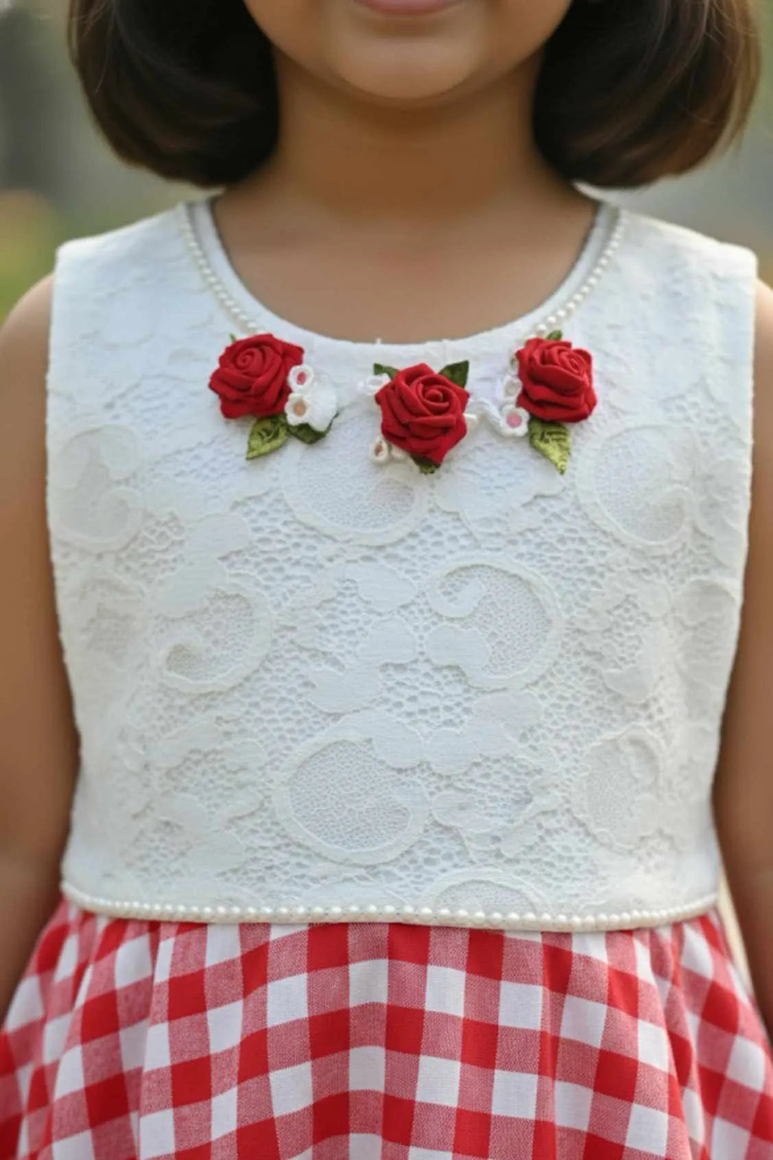 Red And White Casual Frock For Girls