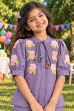Girls Purple With Multicolour Floral Embroidered Co-Ord Set