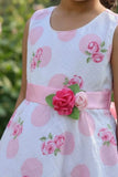 White And Pink Floral Frock For Girls