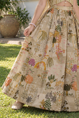 Girls Fawn Bead Embellished Lehenga Choli With Lehenga And Dupatta