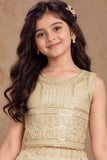Girls Cream Sequin Embroidered Lehenga Choli Set with Dupatta