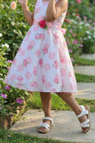 White And Pink Floral Frock For Girls