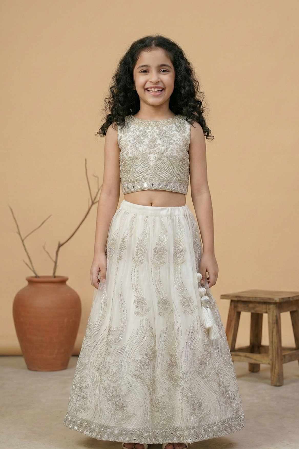 White Embroidered Lehenga Choli For Girls