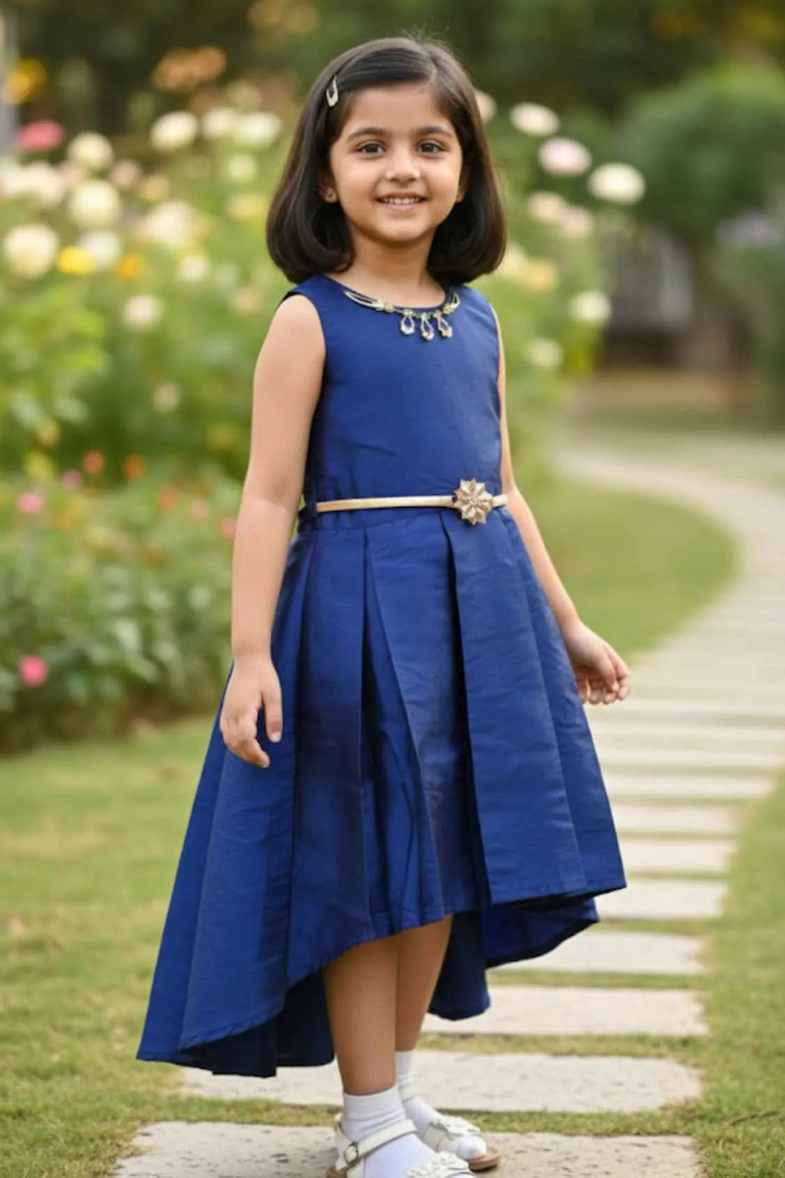 Navy Blue High-Low Frock For Girls